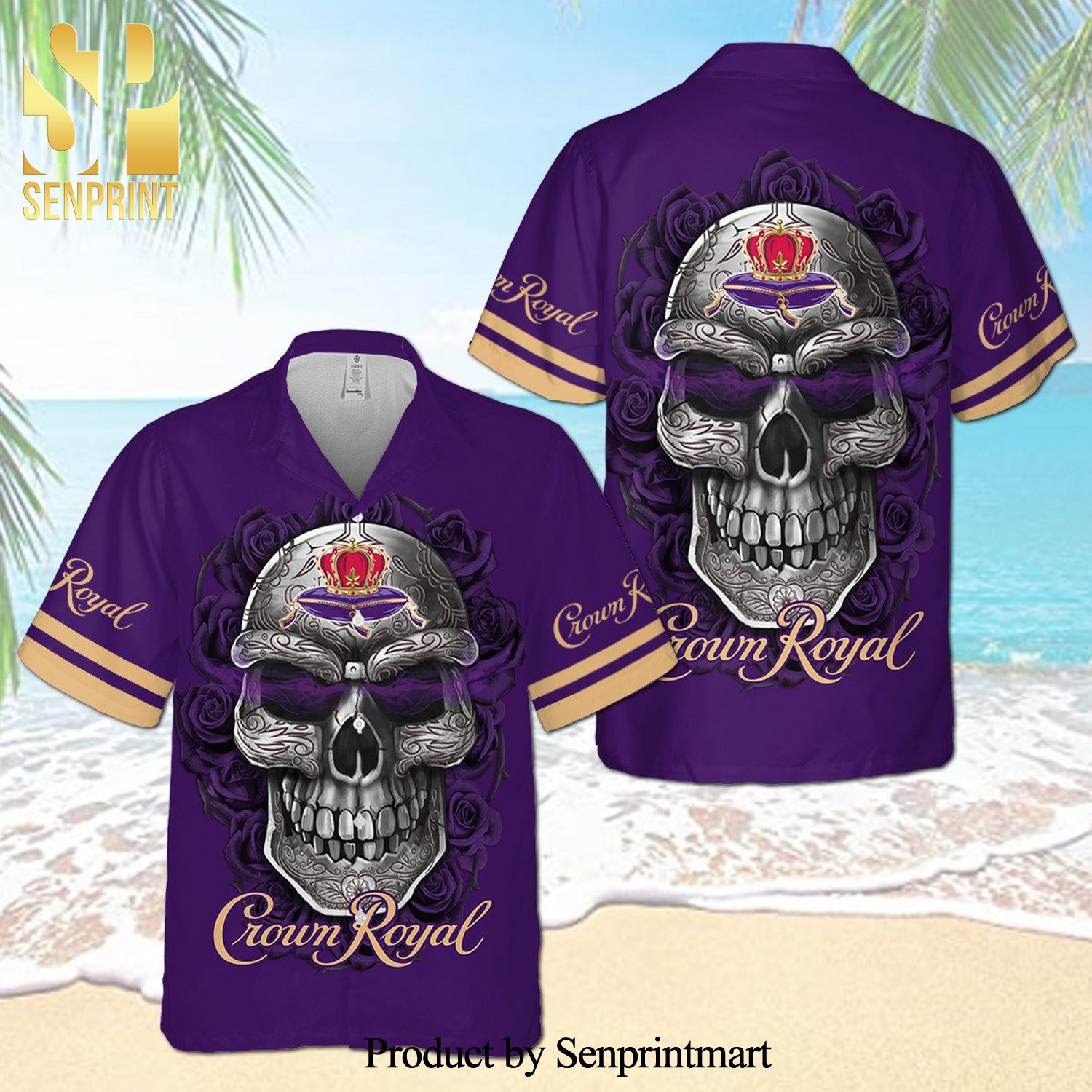 Crown Royal Skull Rose Full Printing Aloha Summer Beach Hawaiian Shirt – Purple