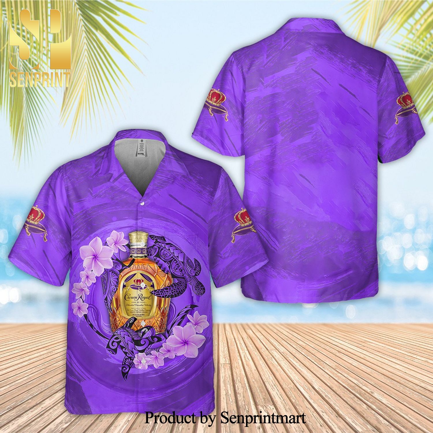Crown Royal Turtles Full Printing Flowery Aloha Summer Beach Hawaiian Shirt – Purple