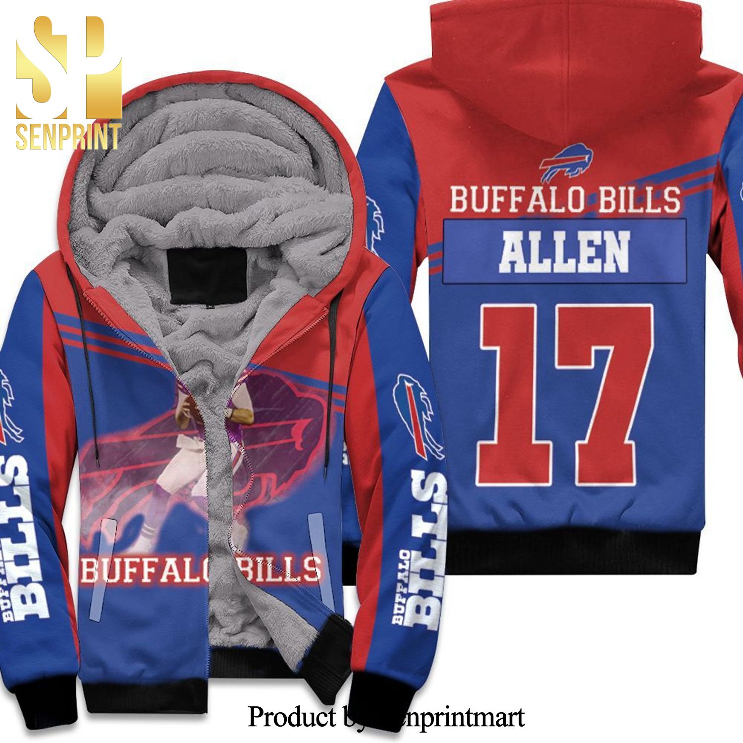 Buffalo Bills Afc East Division Champions Josh Allen 17 Art All Over Print Unisex Fleece Hoodie