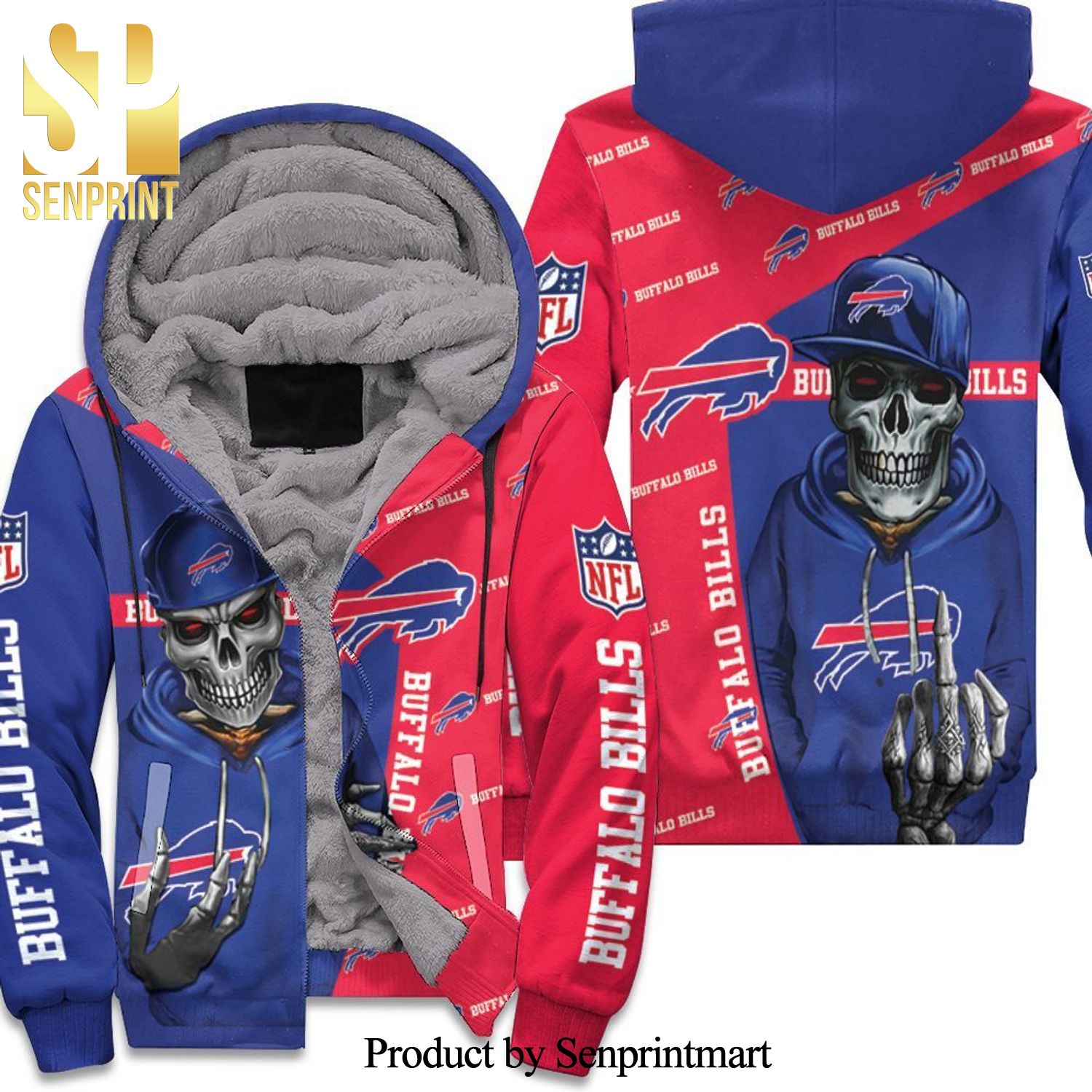 Buffalo Bills Hip Hop Skull New Fashion Full Printed Unisex Fleece Hoodie