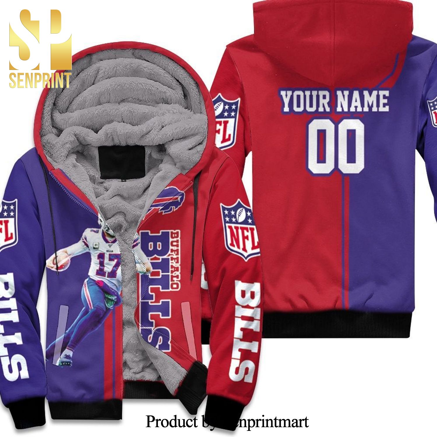 Buffalo Bills Josh Allen 17 Player Buffalo Bills NFL Season Personalized Hot Outfit All Over Print Unisex Fleece Hoodie