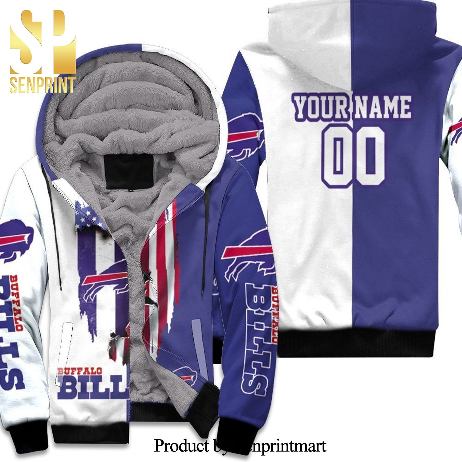 Buffalo Bills Love Under Ripped Flag 2020 Afc East Champions Personalized Full Printing Unisex Fleece Hoodie