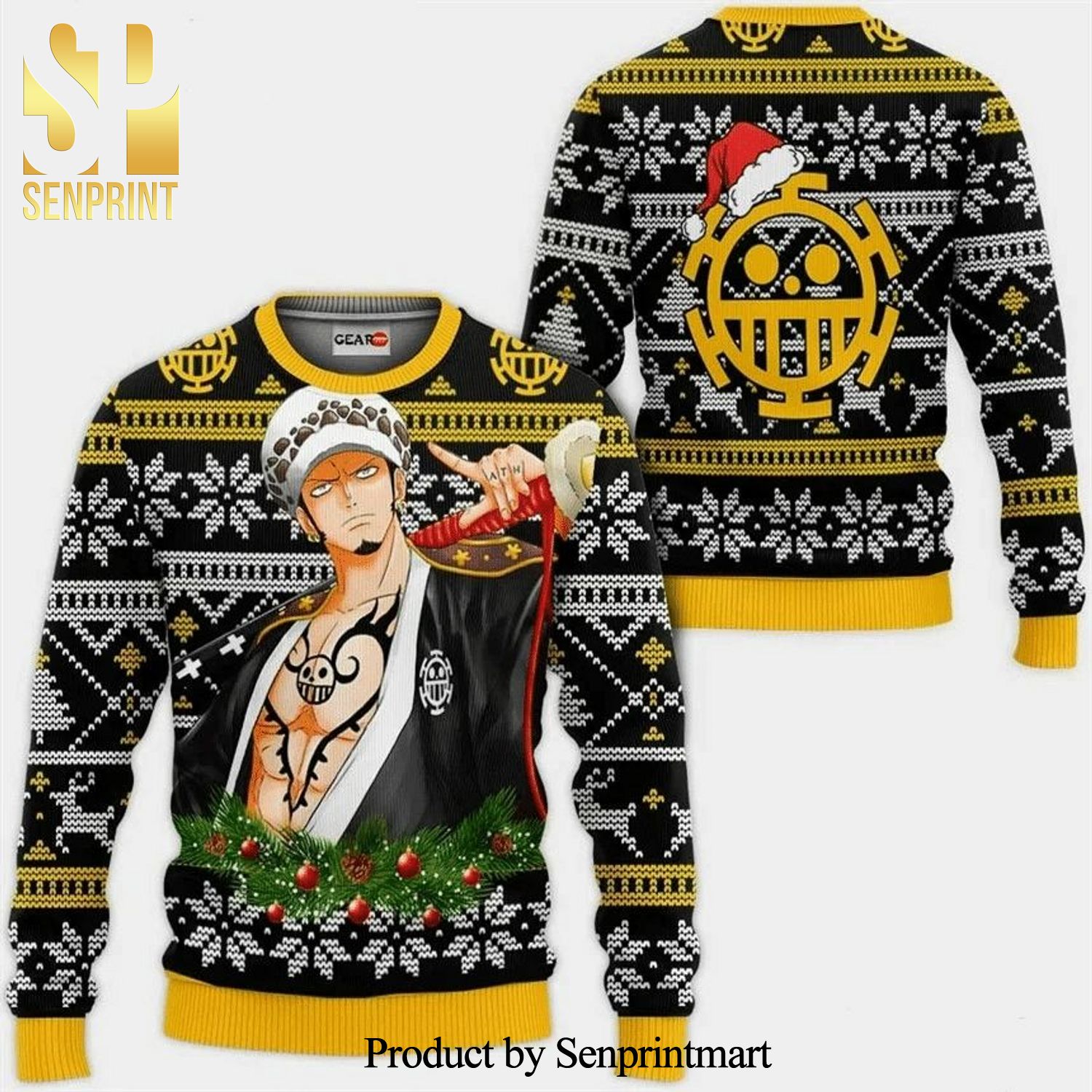 Trafalgar Law One Piece Heart Pirates Anime Xmas Gifts Knitted Ugly Christmas Sweater