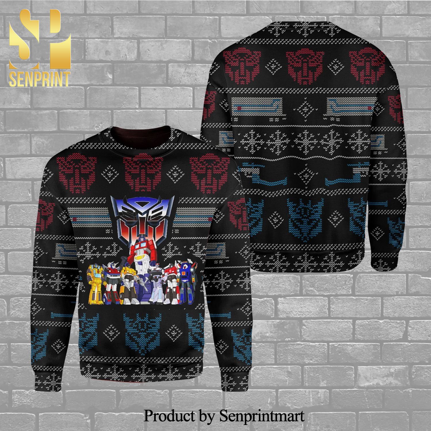 Transformers Pixelated Pattern Knitted Ugly Christmas Sweater