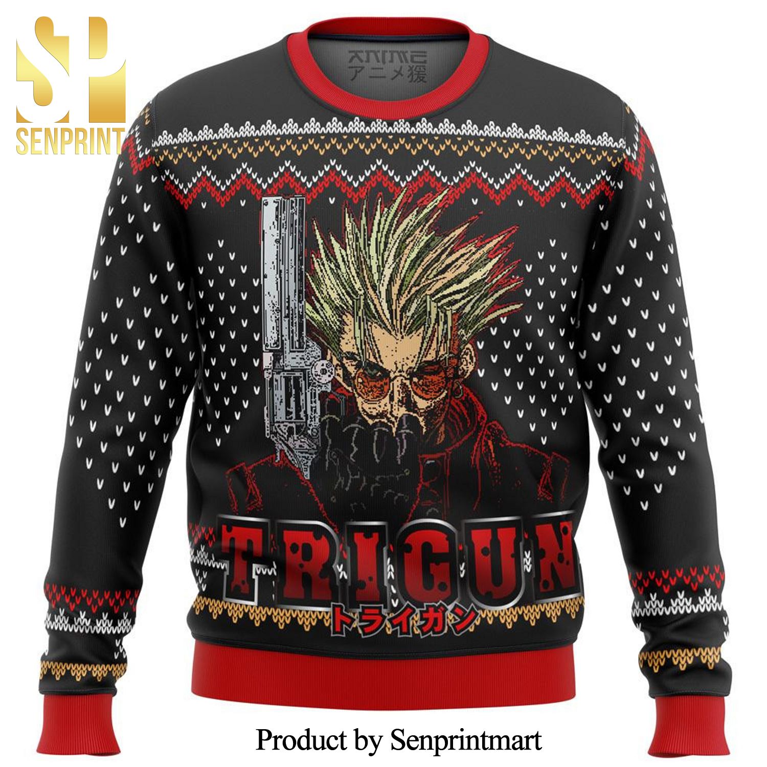 Trigun Vash Emblem Premium Manga Anime Knitted Ugly Christmas Sweater