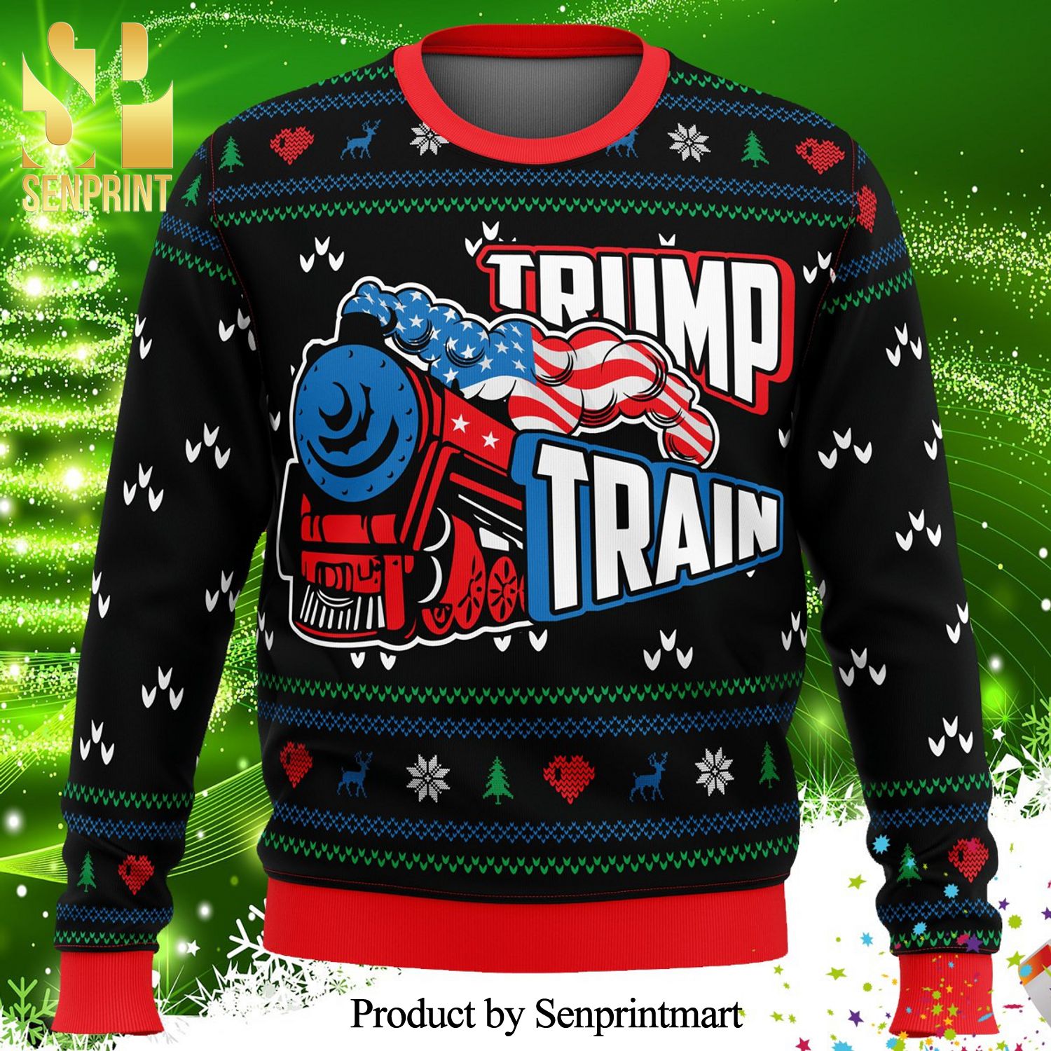 Trump Train Poster Knitted Ugly Christmas Sweater