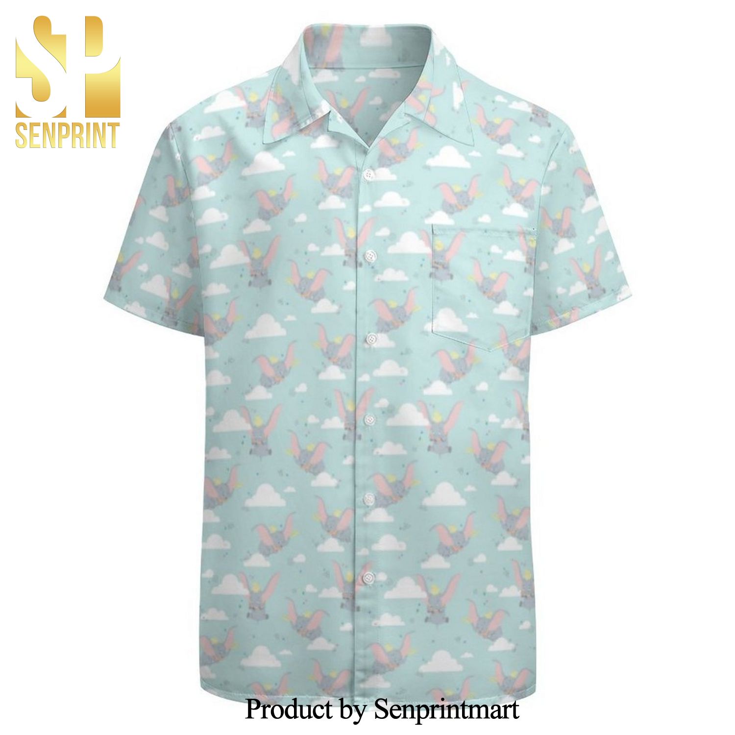 Cute Dumbo Blue Tribal Pattern Full Printing Hawaiian Shirt