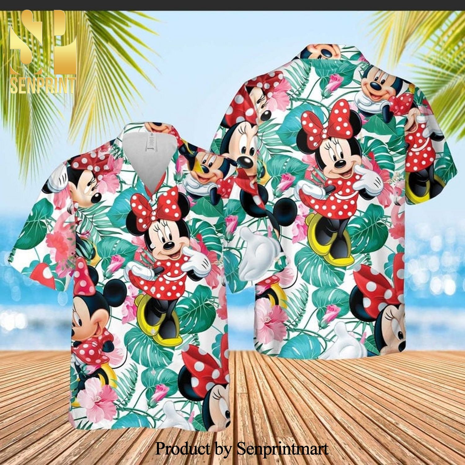 Cute Minnie Mouse Disney Cartoon Graphics Tropical Hibiscus Full Printing Hawaiian Shirt