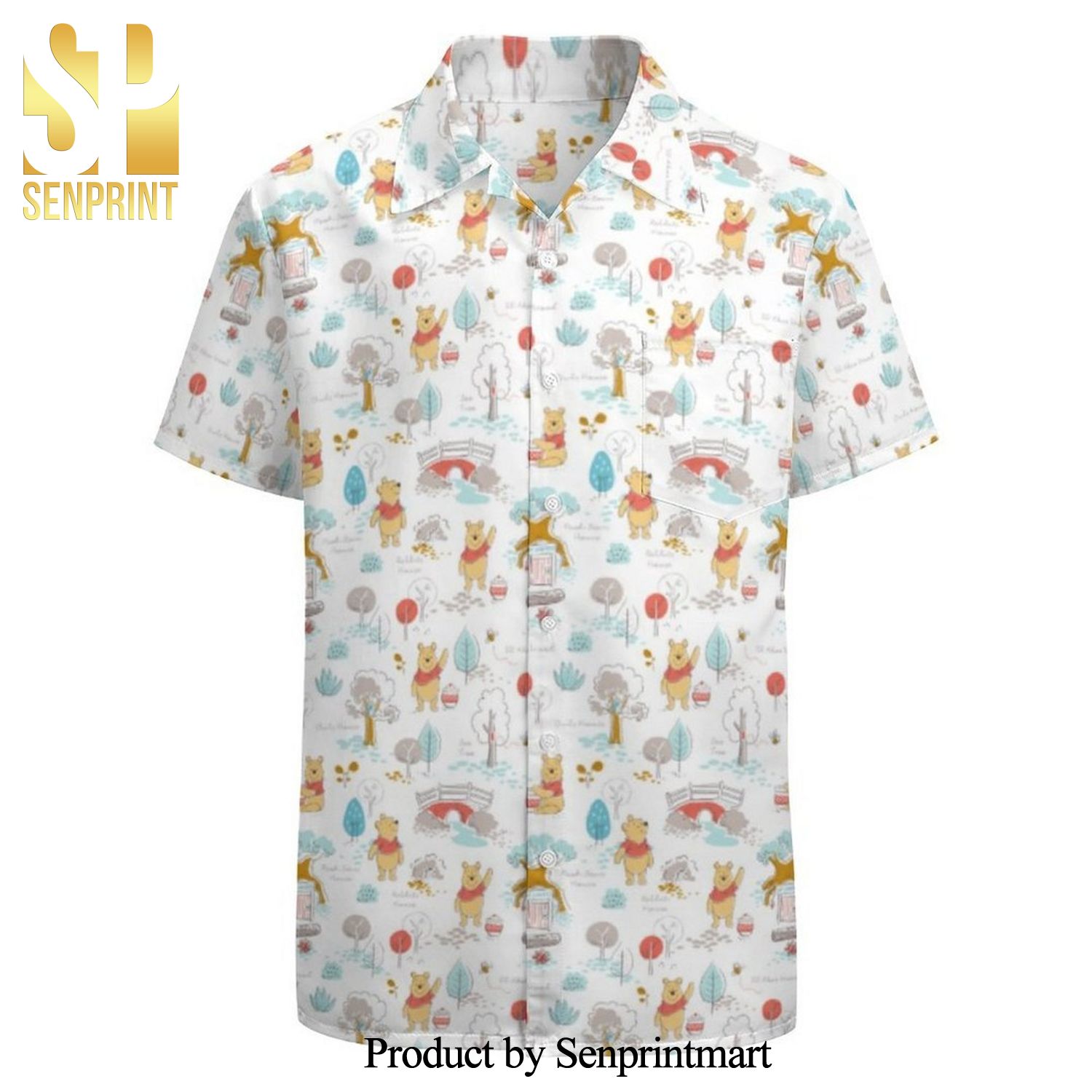 Cute Winnie Pooh In The Hundred Acre Wood Full Printing Hawaiian Shirt