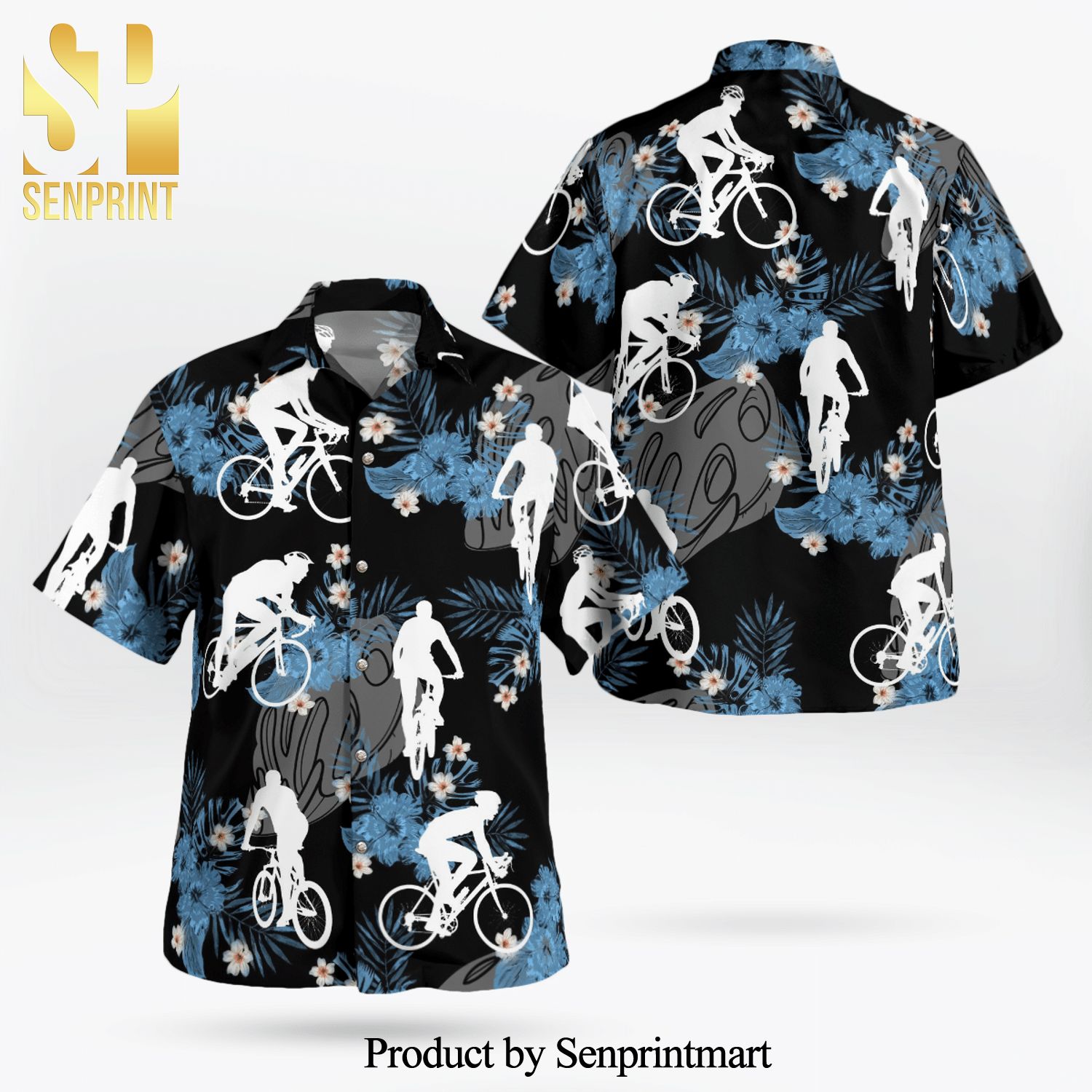 Cycling Working Out Full Printing Flowery Hawaiian Shirt – Black