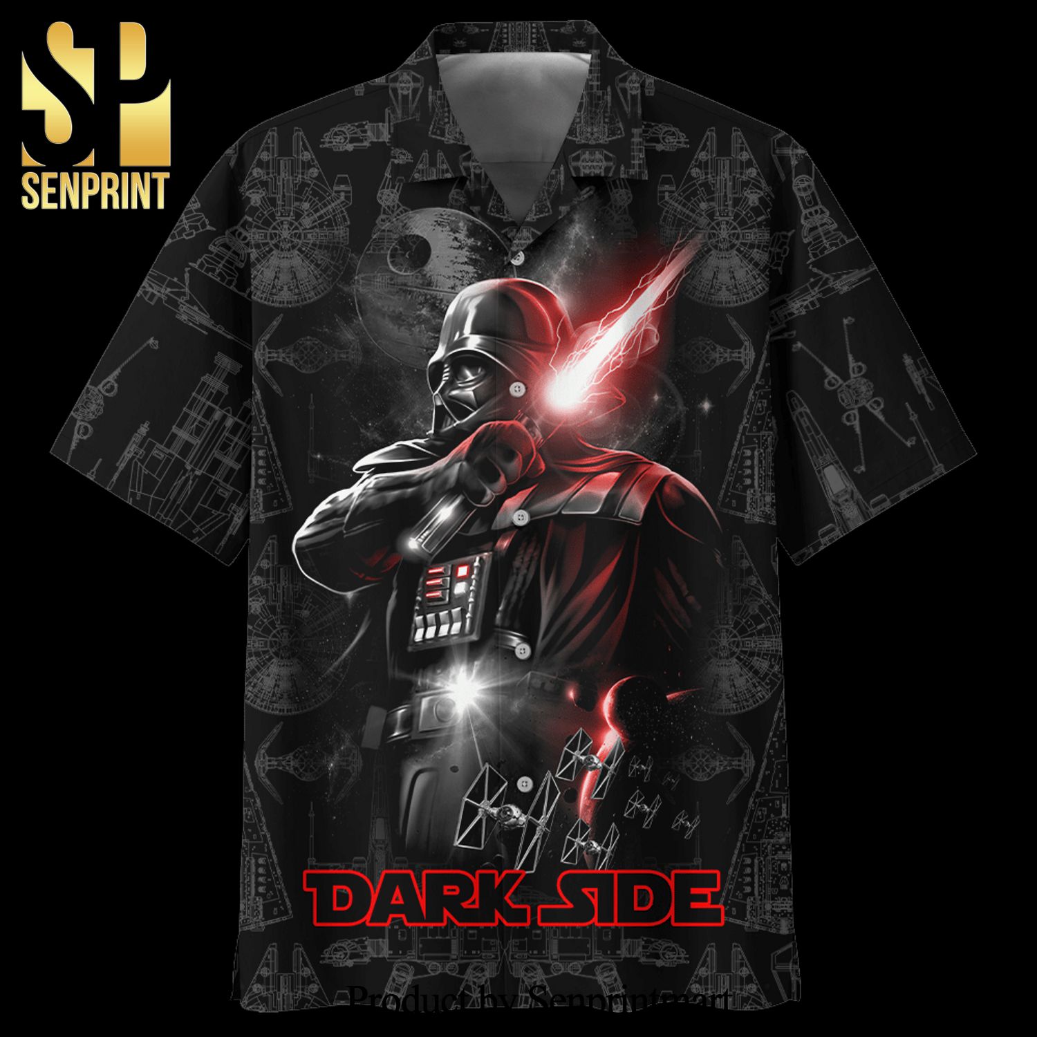 Darth Vader Dark Side Star Wars Spaceship Pattern Full Printing Hawaiian Shirt – Black