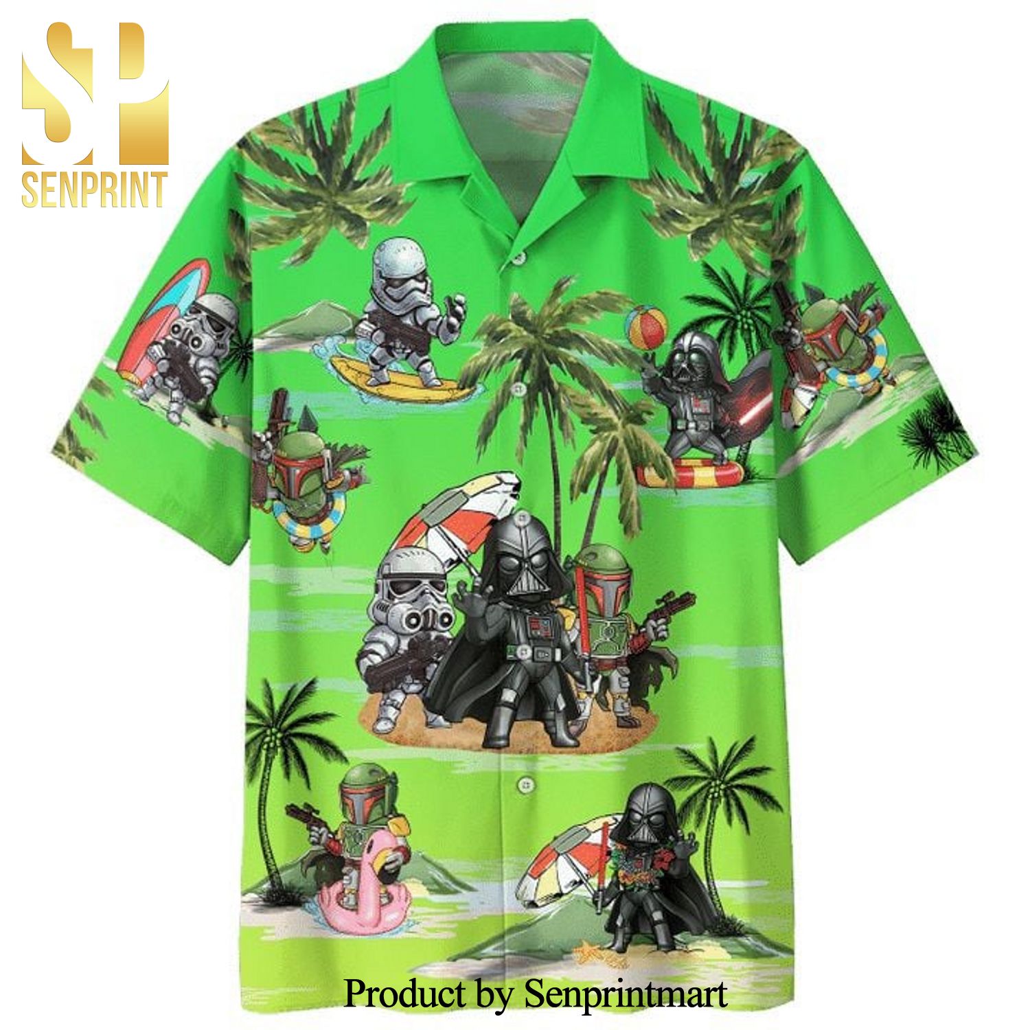 Darth Vader Stormtrooper And Boba Fett Summer Time Full Printing Hawaiian Shirt – Green