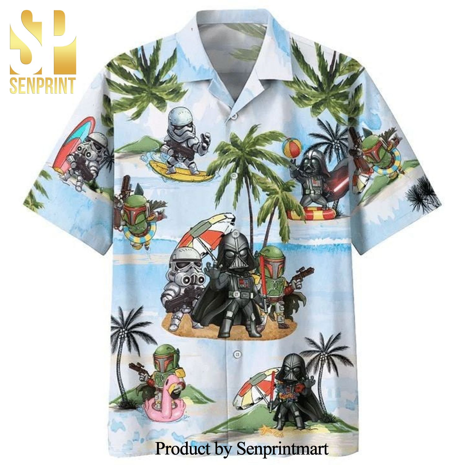 Darth Vader Stormtrooper And Boba Fett Summer Time Full Printing Hawaiian Shirt – Light Blue