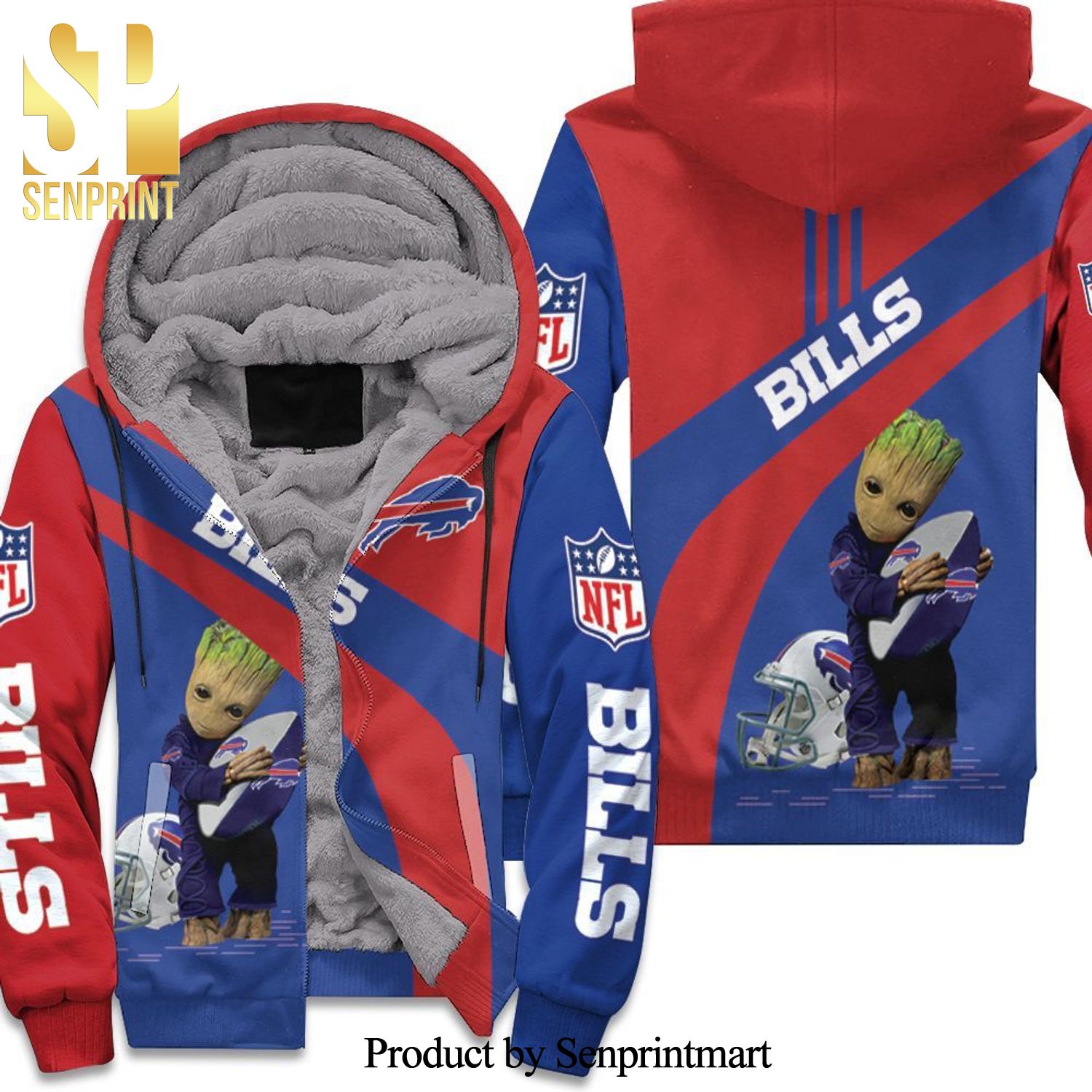Buffalo Bills Nfl Groot Hugs Buffalo Bills Ball NFL Season New Outfit Unisex Fleece Hoodie