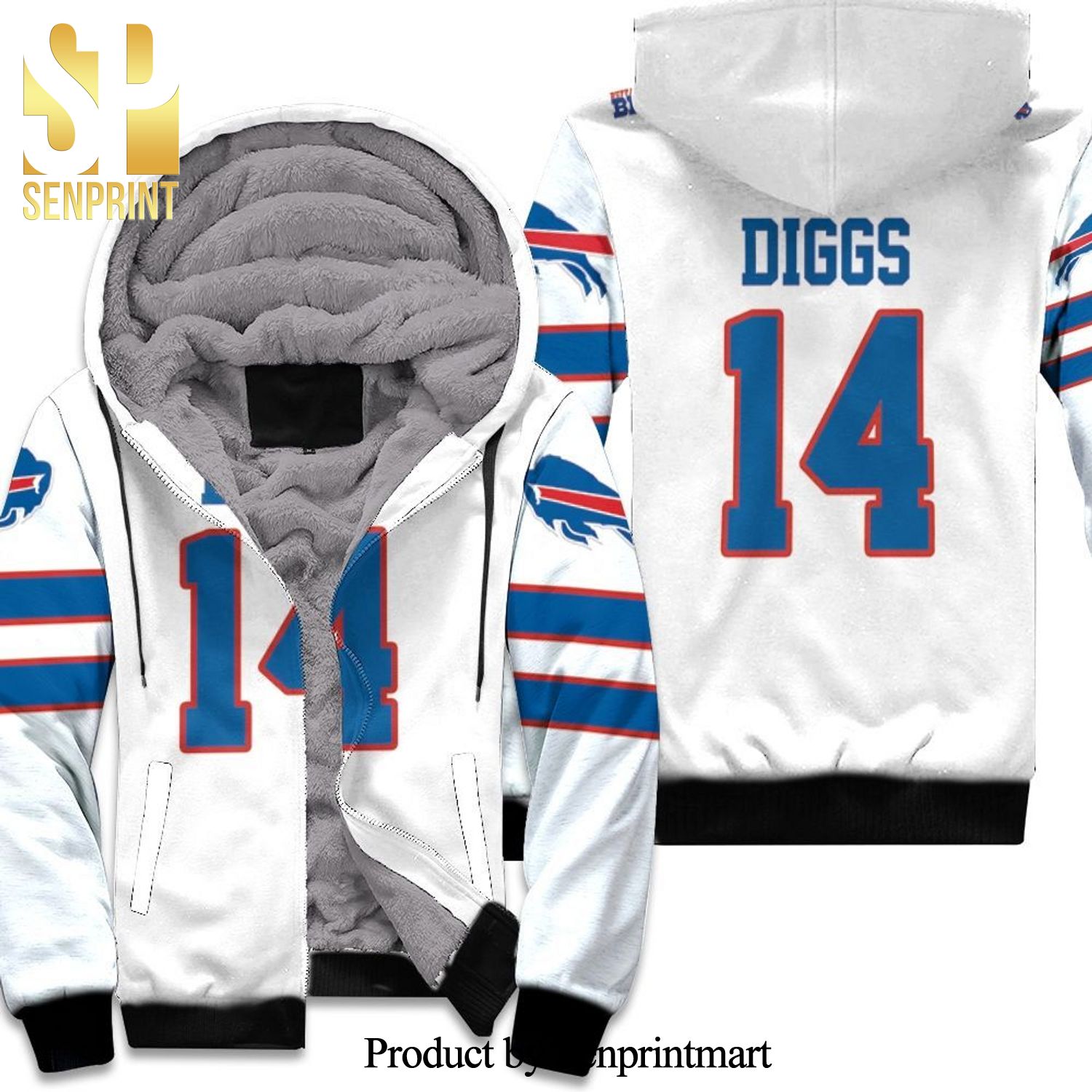 Buffalo Bills Stefon Diggs 14 White Inspired Style Cool Version Full Print Unisex Fleece Hoodie