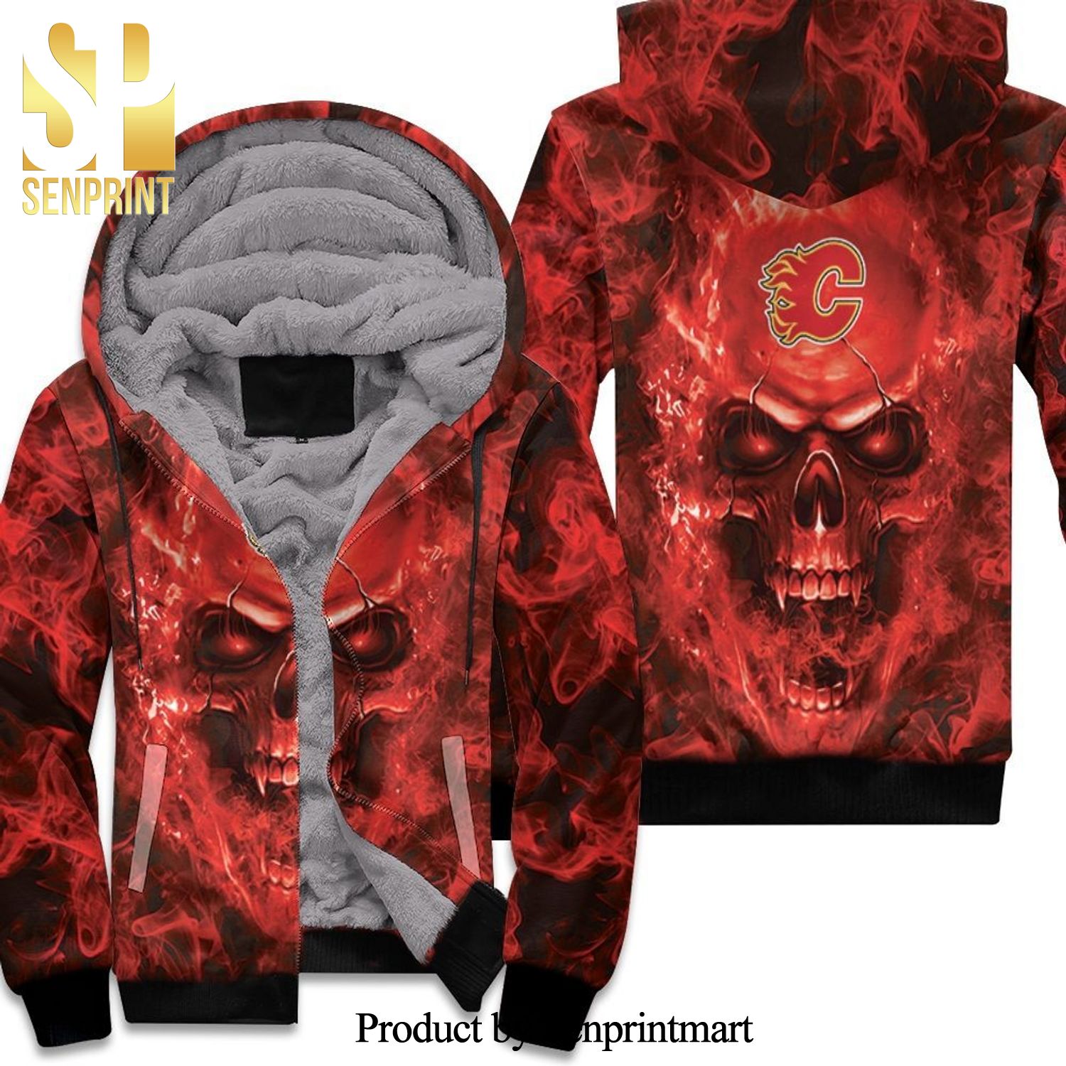 Calgary Flames Nhl Fans Skull Hot Outfit Unisex Fleece Hoodie