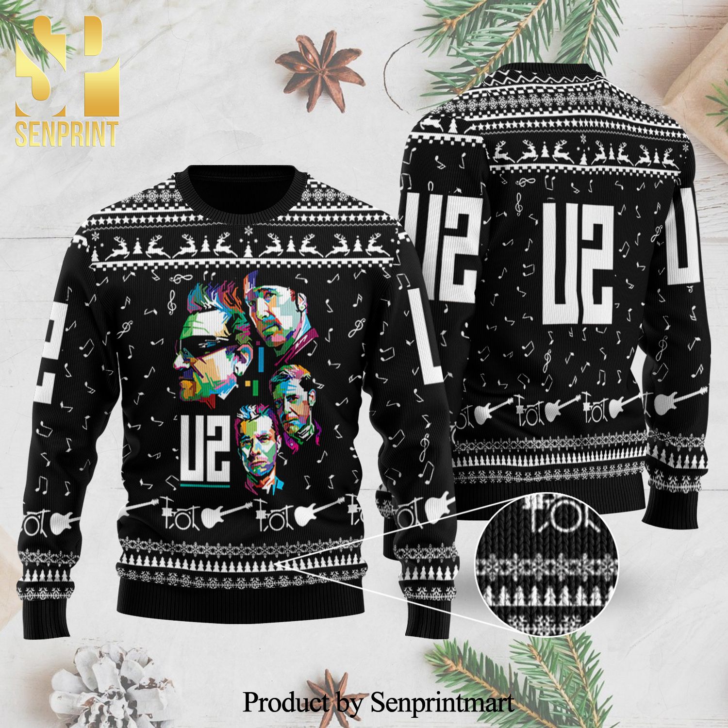 U2 Rock Band Knitted Ugly Christmas Sweater