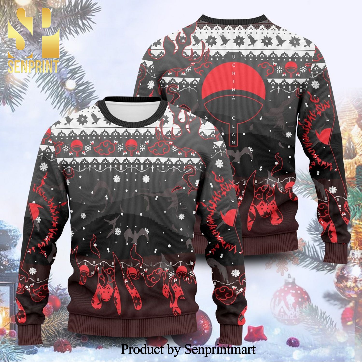 Uchiha Emblem Naruto Manga Anime Knitted Ugly Christmas Sweater