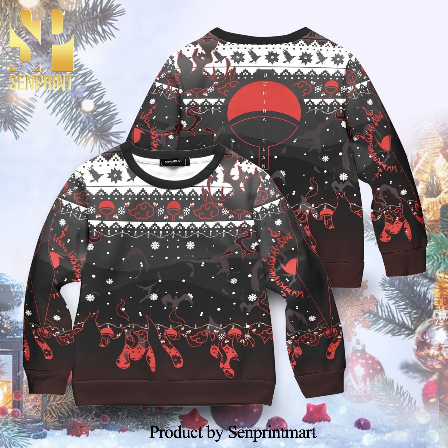 Uchiha Emblem Naruto Manga Anime Knitted Ugly Christmas Sweater Kid Shirt