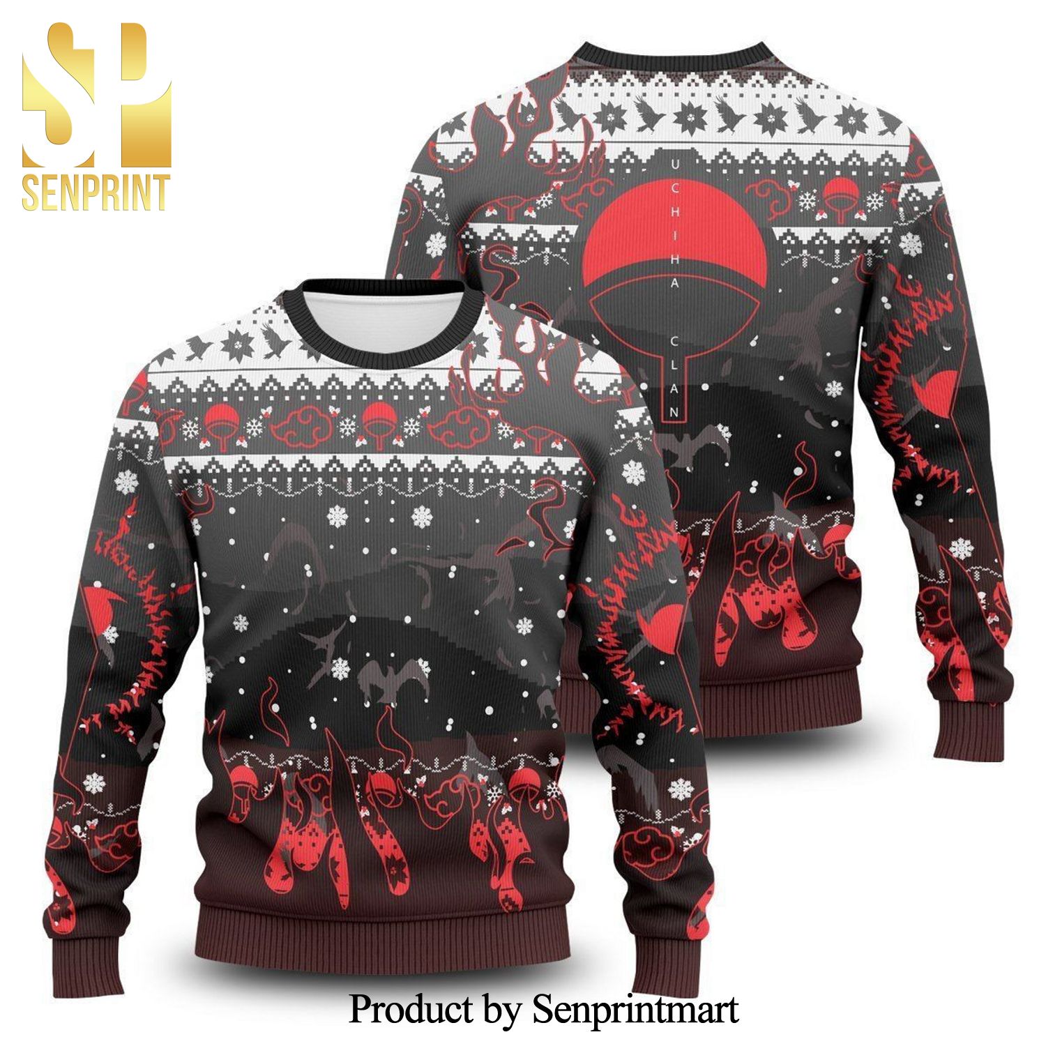 Uchiha Sasuke Emblem Anime Naruto Knitted Ugly Christmas Sweater