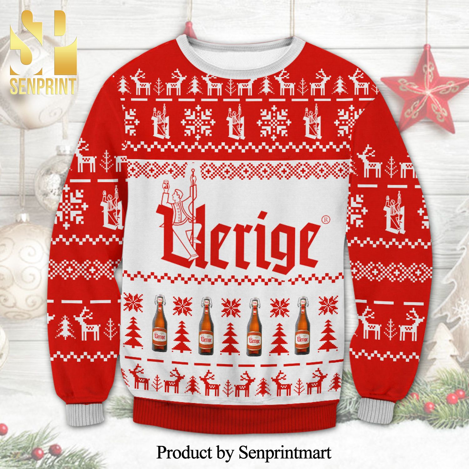 Uerige Beer Reindeer Pattern Knitted Ugly Christmas Sweater