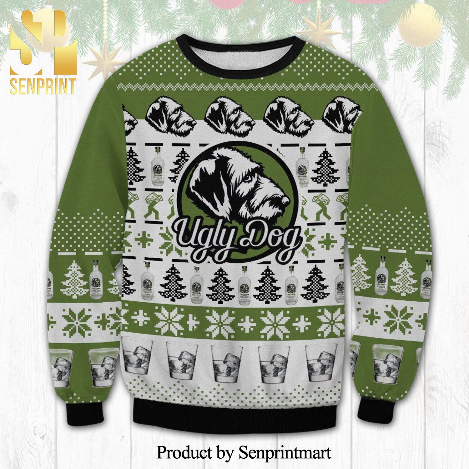 Ugly Dog Distillery Whiskey Bourbon Knitted Ugly Christmas Sweater