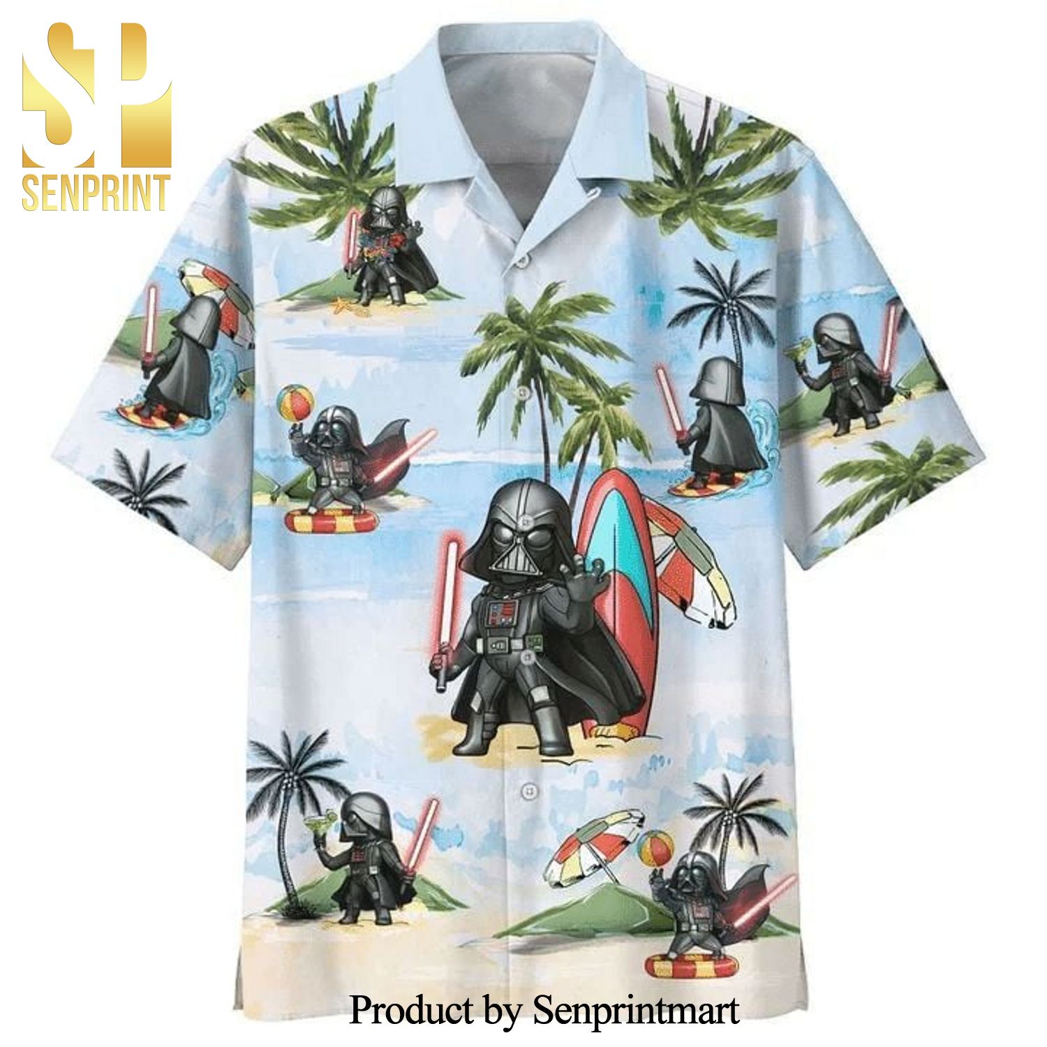 Darth Vader Summer Time Lightsaber Full Printing Hawaiian Shirt – Light Blue