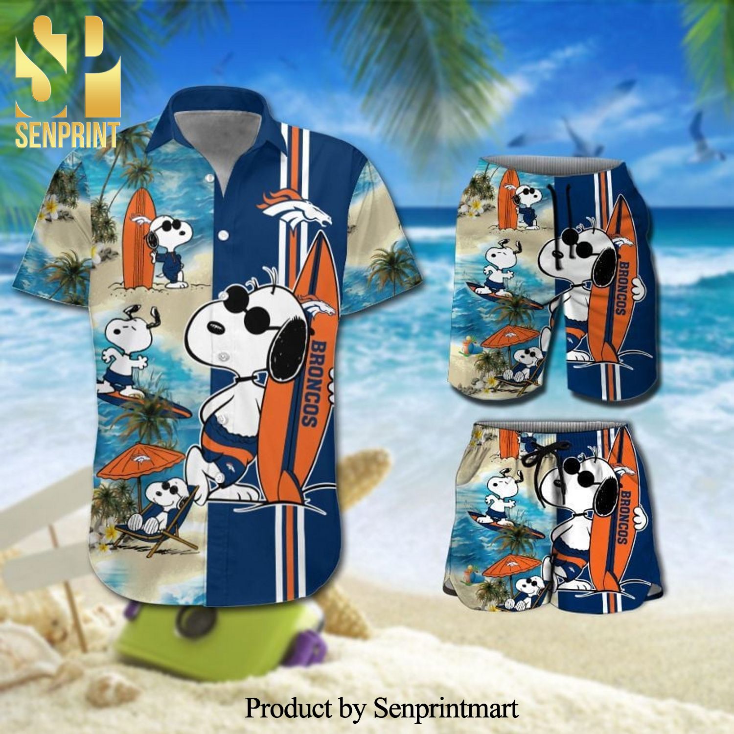 Denver Broncos Snoopy Full Printing Hawaiian Shirt And Beach Shorts