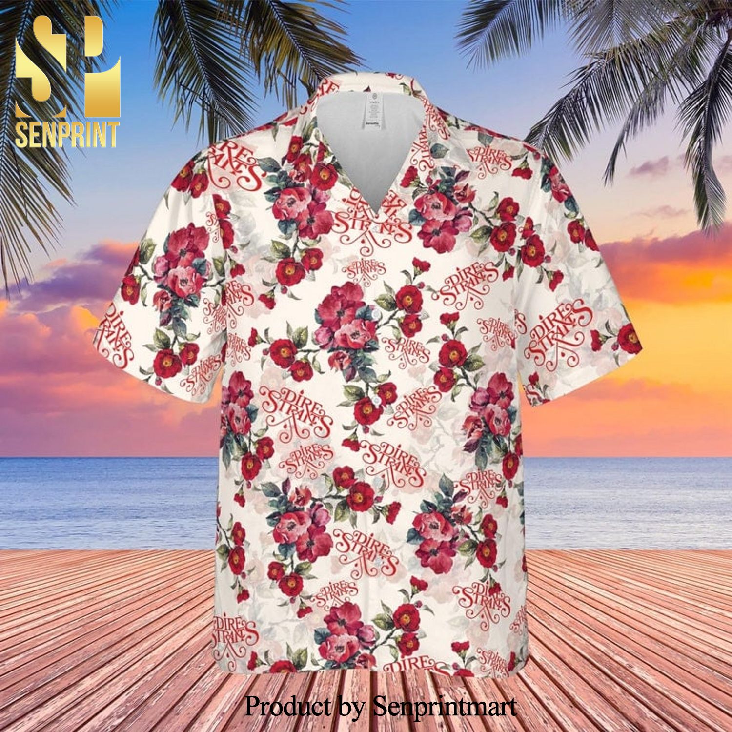Dire Straits Rock Band And Floral Pattern Full Printing Hawaiian Shirt – White