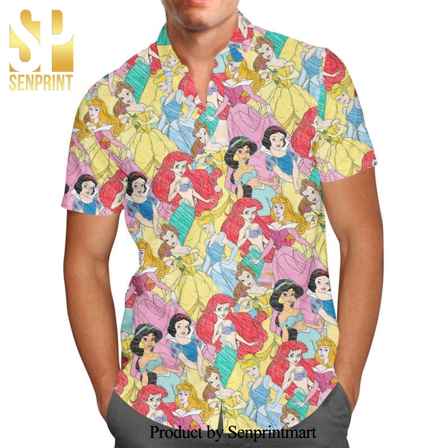 Disney Princess Sketches Cartoon Graphics Full Printing Hawaiian Shirt