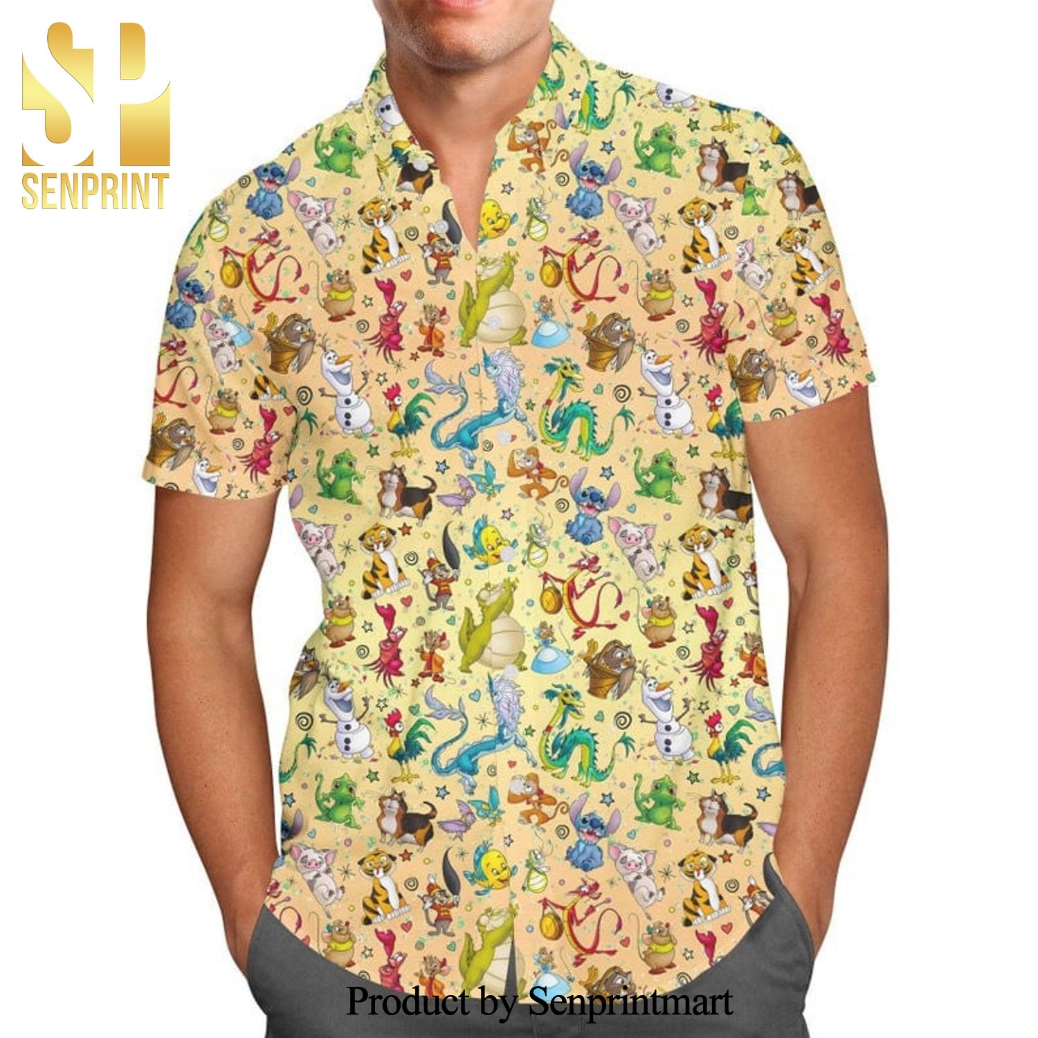 Disney Sidekicks Characters Cartoon Graphics Full Printing Hawaiian Shirt – Yellow