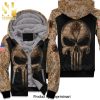 Camouflage Skull Detroit Lions American Flag Full Printed Unisex Fleece Hoodie