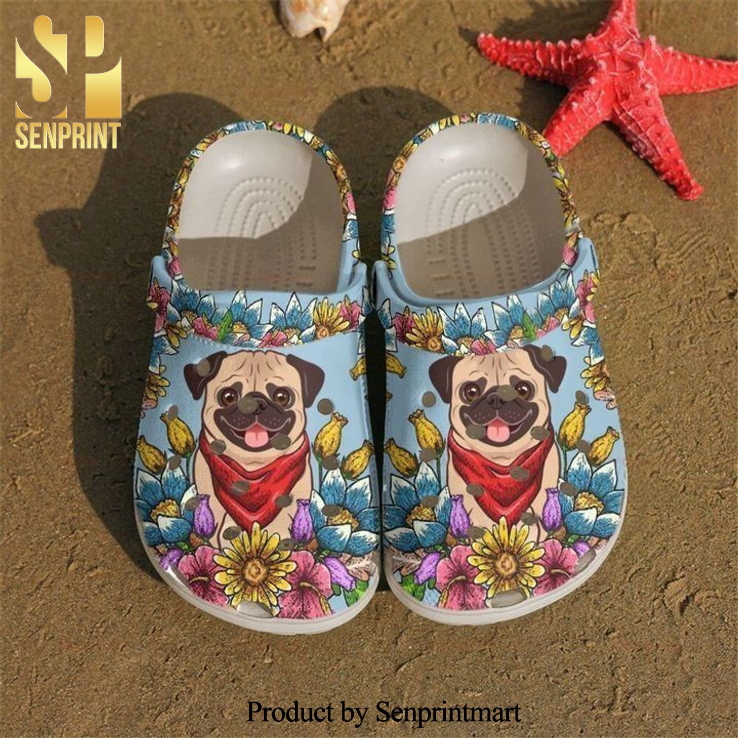 Personalized Pug With Flower Gift For Lover Full Printing Crocs Crocband Clog