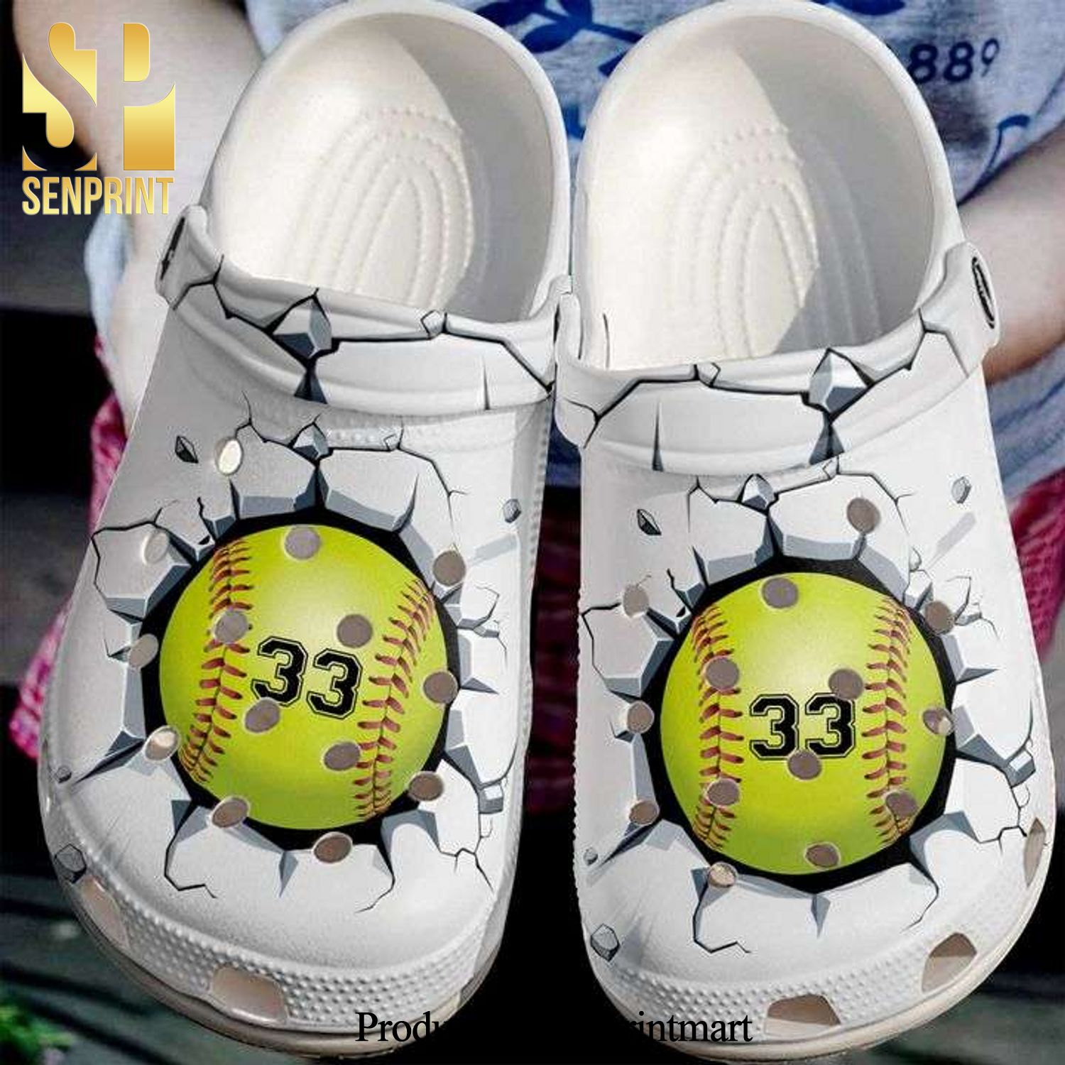 Personalized Softball Broken 3D Crocs Unisex Crocband Clogs