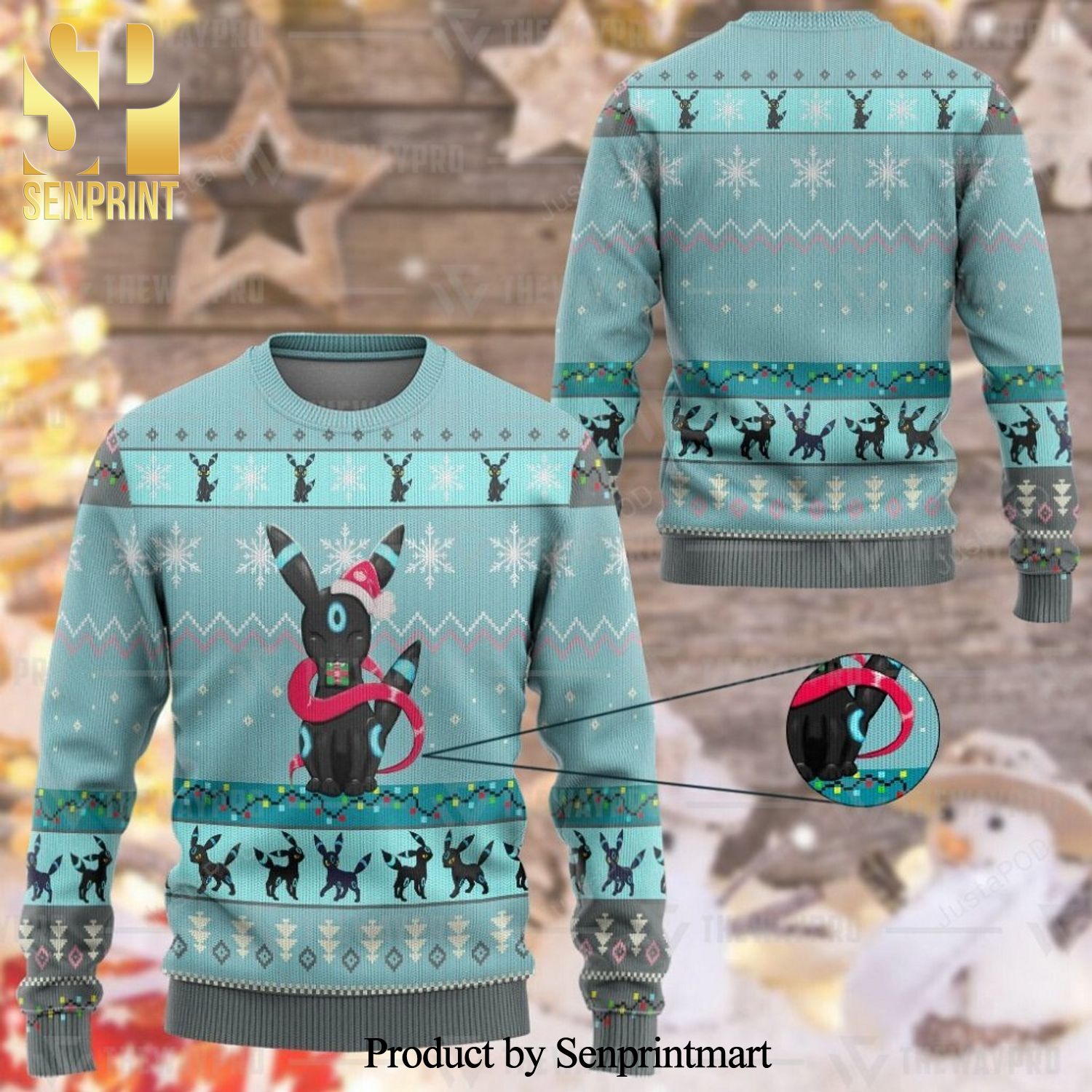 Umbreon Pokemon Manga Anime Knitted Ugly Christmas Sweater