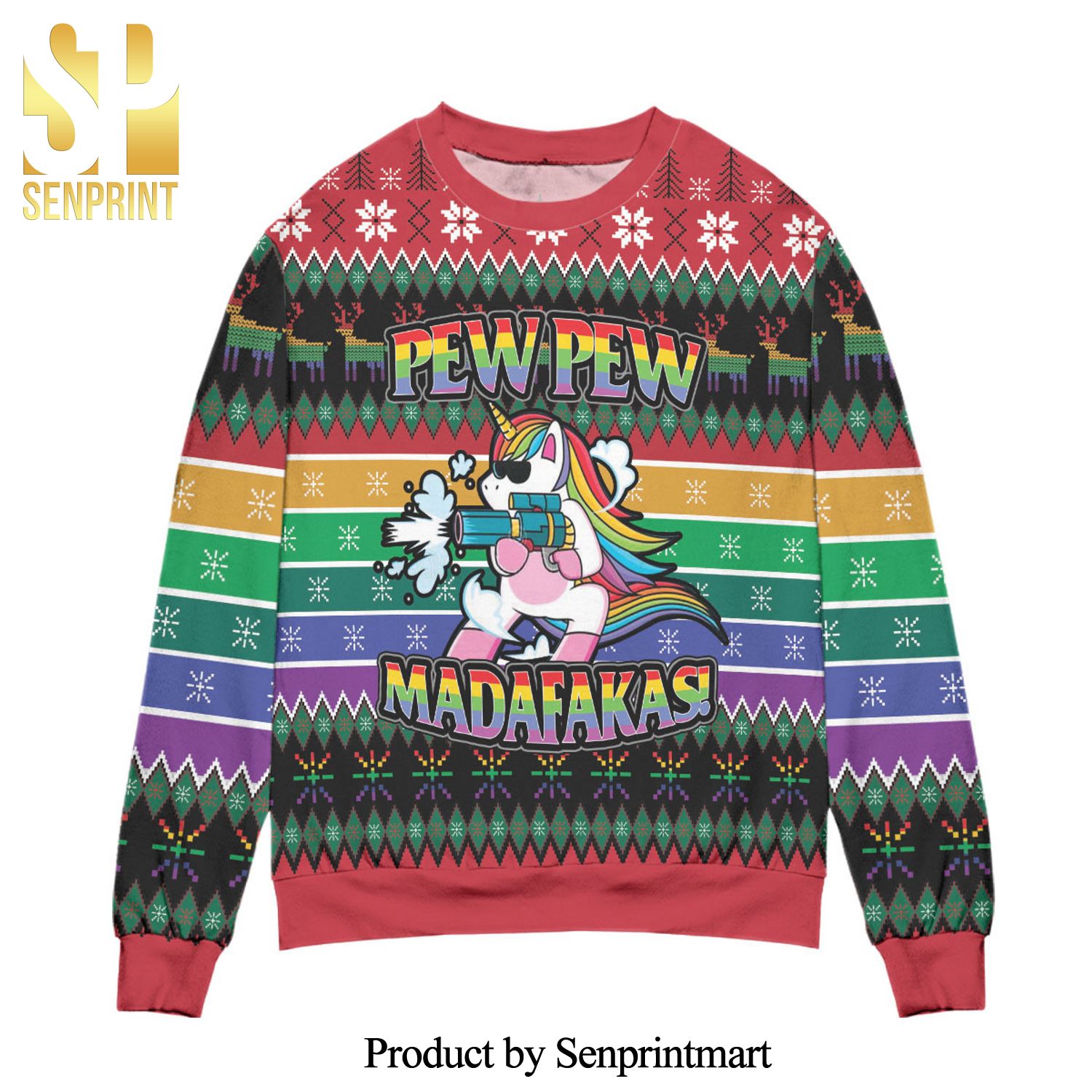 Unicorn Pew Pew Madafakas Knitted Ugly Christmas Sweater