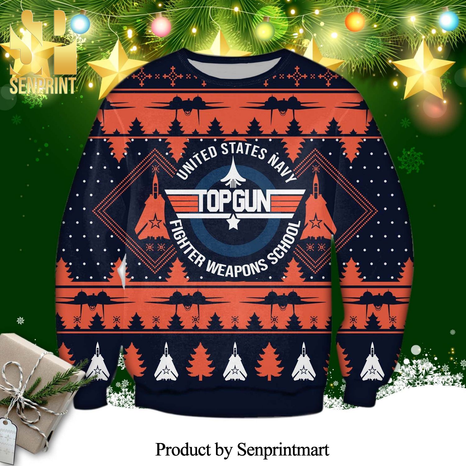 United States Navy Top Gun Christmas Knitted Ugly Christmas Sweater