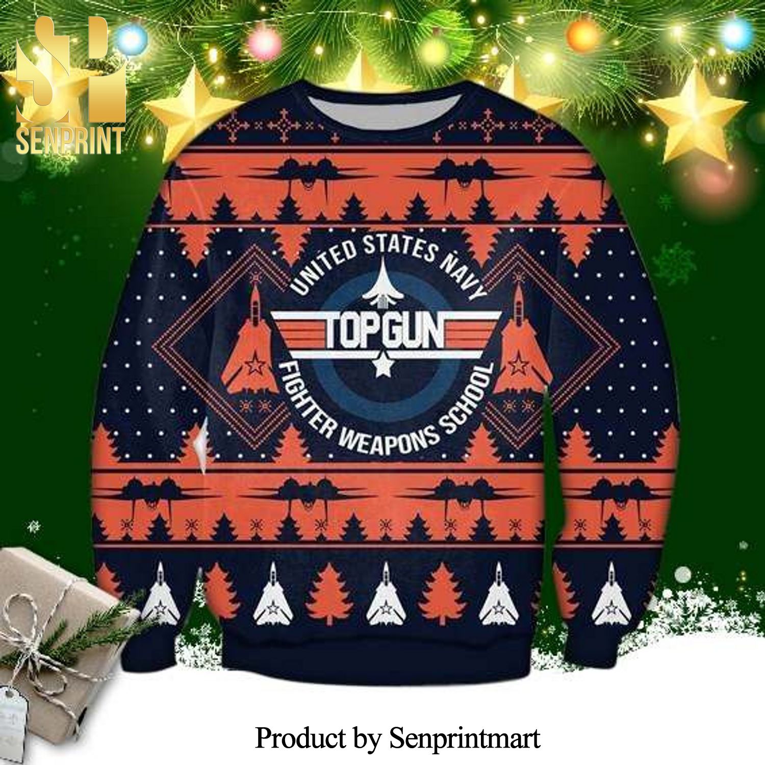 United States Navy Top Gun Knitted Ugly Christmas Sweater