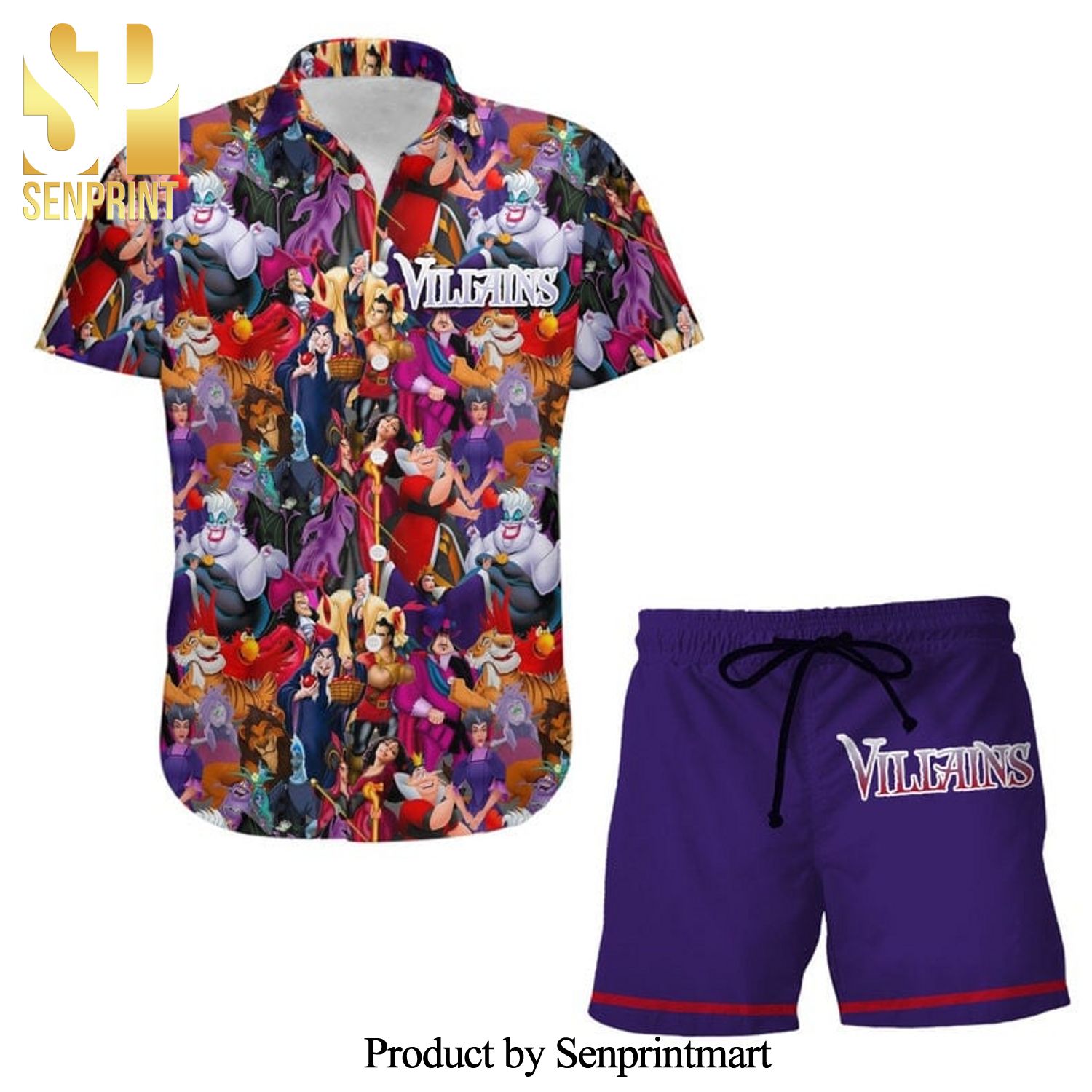 Disney Villains Full Printing Combo Hawaiian Shirt And Beach Shorts