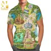 Disneyl And Vintage Map Cartoon Graphics Full Printing Hawaiian Shirt