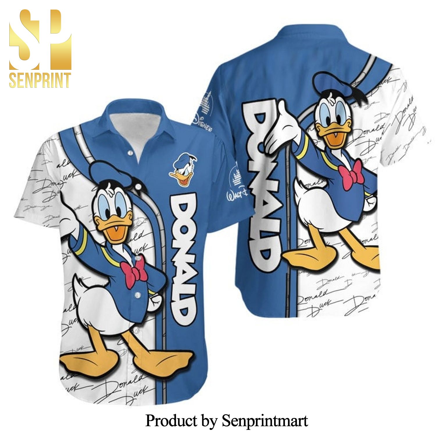 Donald Duck Blue White Stripes Disney Full Printing Hawaiian Shirt