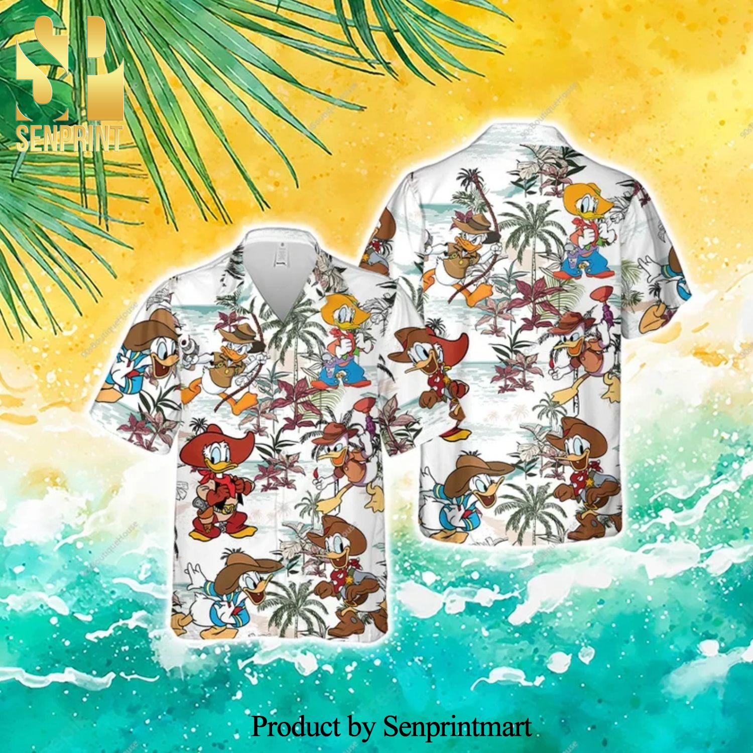 Donald Duck Cowboy Disney Full Printing Hawaiian Shirt – White