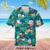 Donald Duck Hibiscus Disney Cartoon Graphics Full Printing Combo Hawaiian Shirt And Beach Shorts – White Blue