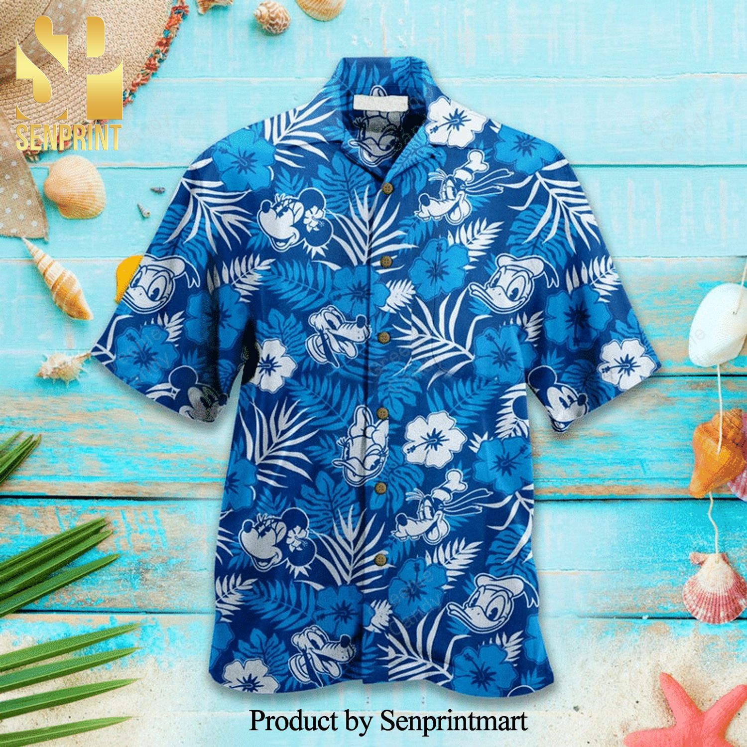 Donald Duck Floral Full Printing Unisex Hawaiian Shirt And Beach Short – Blue