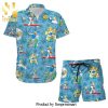 Donald Duck Hibiscus Disney Cartoon Graphics Full Printing Combo Hawaiian Shirt And Beach Shorts – White Blue