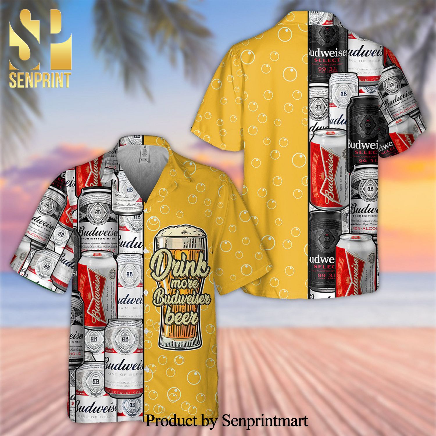 Drink More Budweiser Beer Full Printing Hawaiian Shirt – Yellow