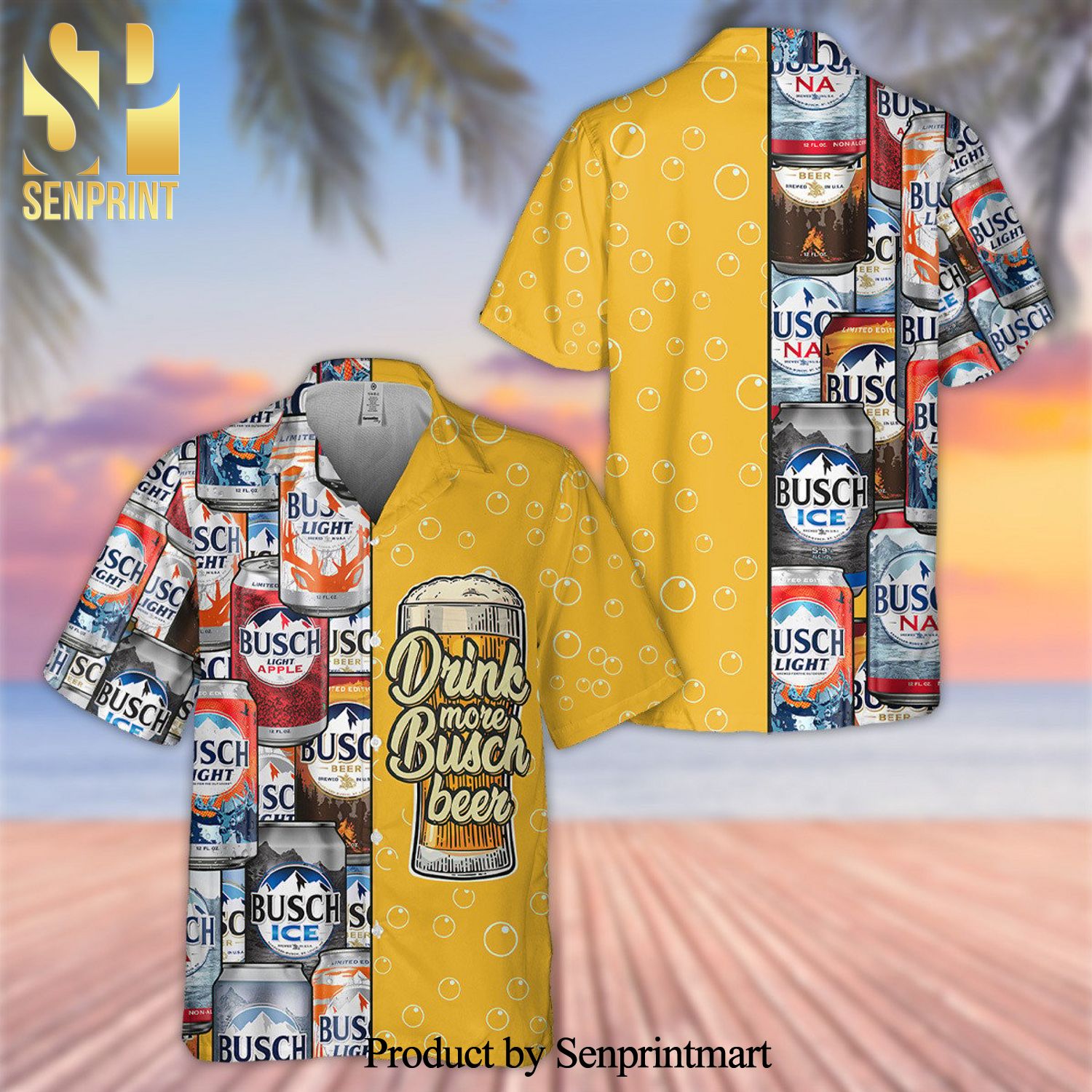 Drink More Busch Beer Full Printing Hawaiian Shirt – Yellow