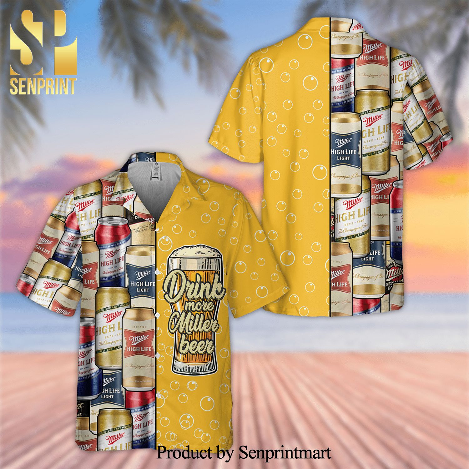 Drink More Miller High Life Beer Full Printing Hawaiian Shirt – Yellow