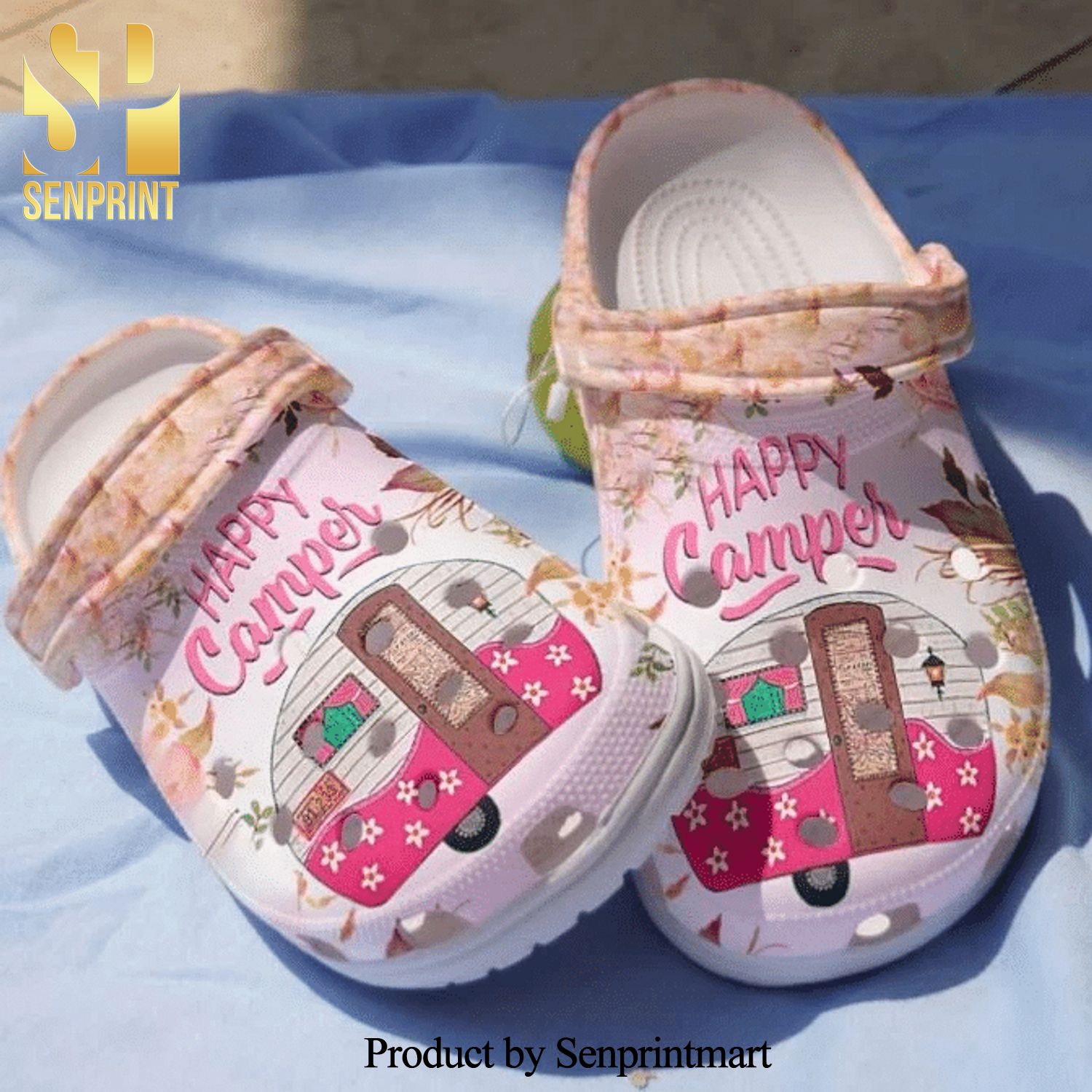 Pink Camping Bus Happy Camper Gift For Lover Crocs Crocband Adult Clogs