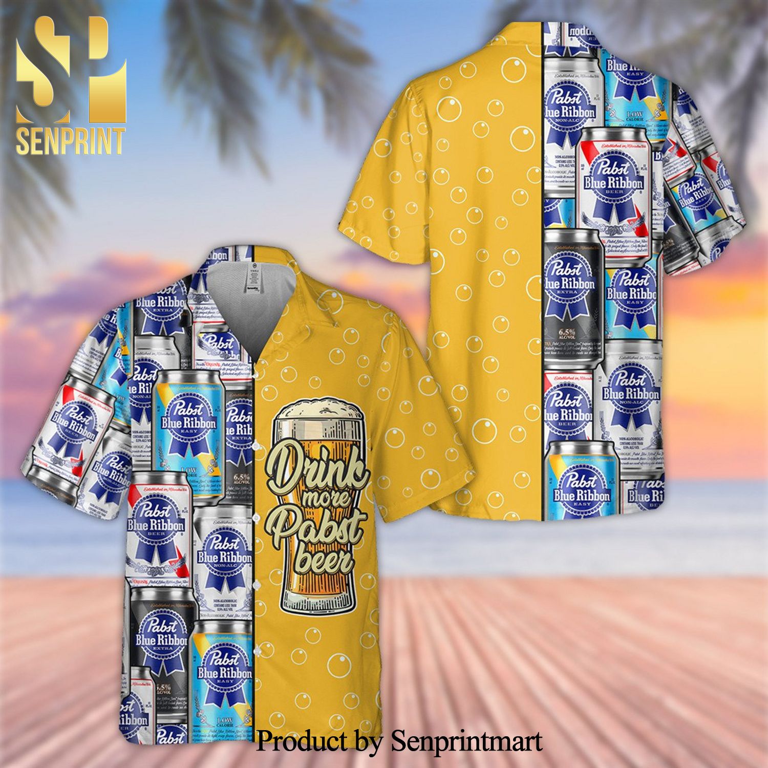 Drink More Pabst Blue Ribbon Beer Full Printing Hawaiian Shirt – Yellow